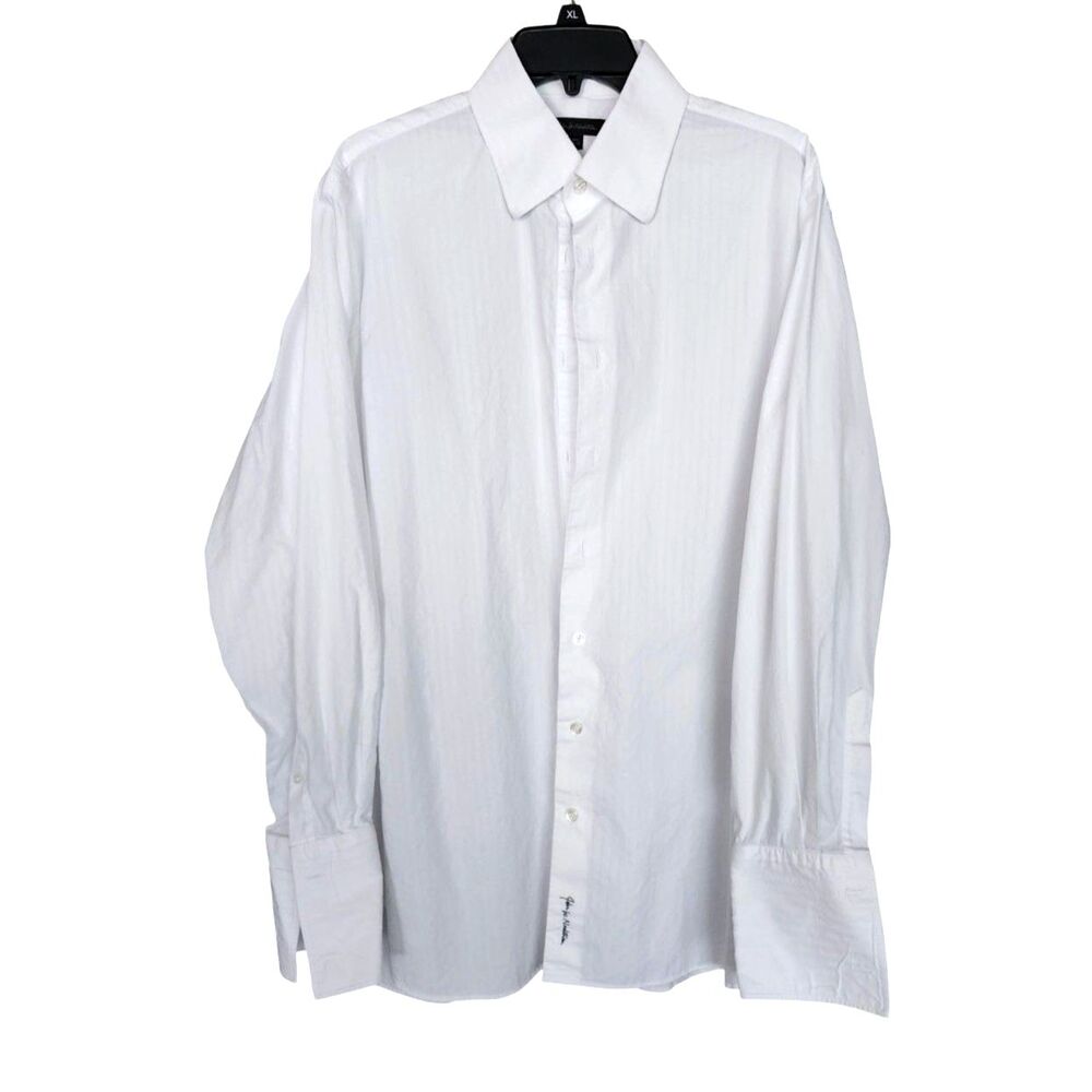 John W Nordstrom White Jacquard French Cuff Tuxedo Shirt Stud Holes 16.5 34/35